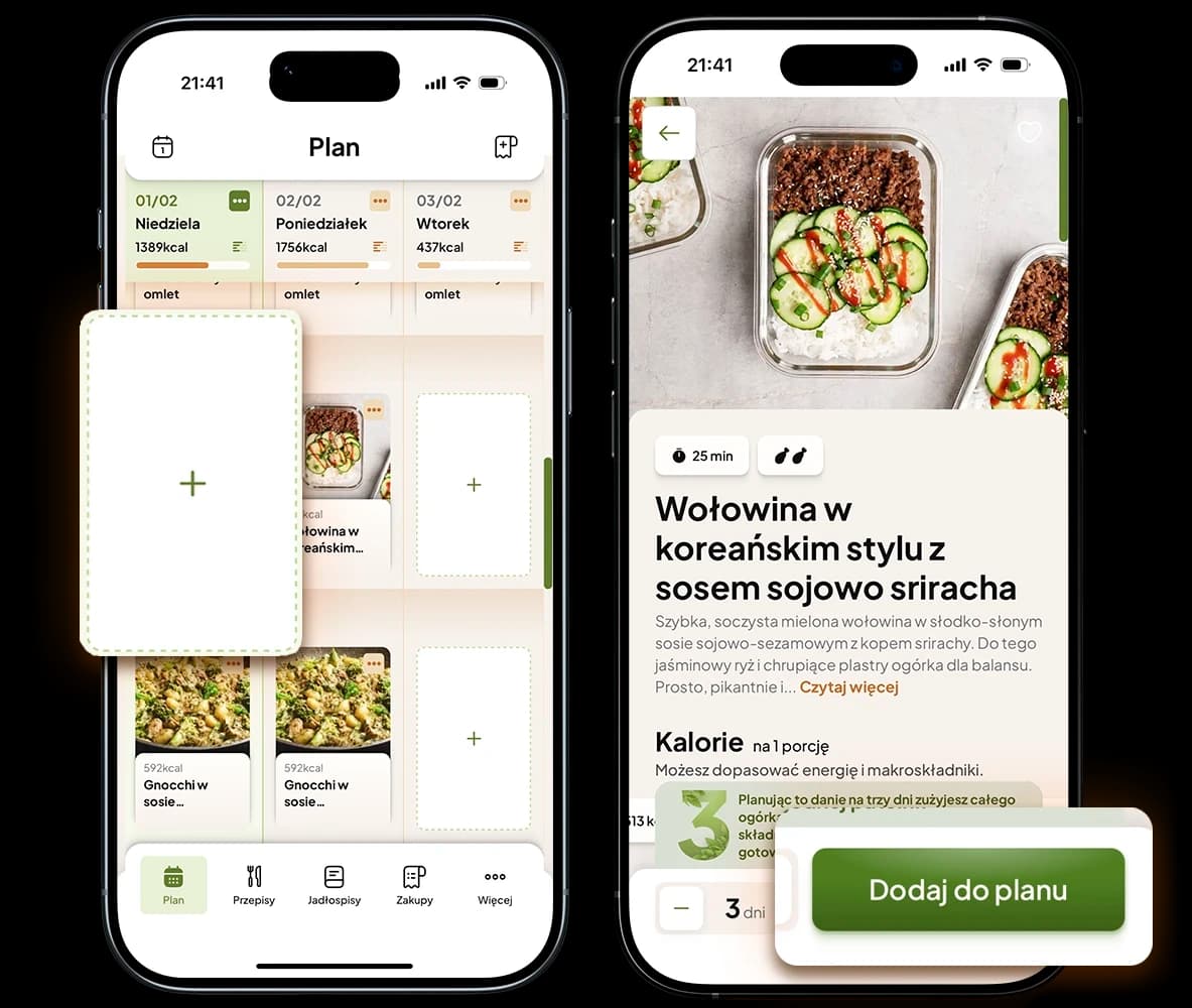 Łatwo dodawaj posiłki do swoich dni